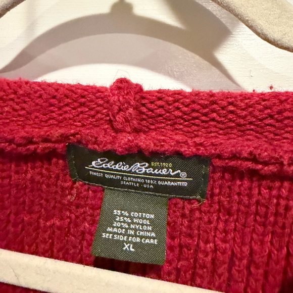 Eddie Bauer Red SweaterCardigan with 3/4 Sleeves and Hood - Picture 2 of 3